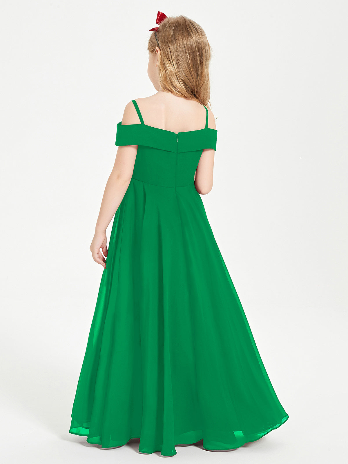 Off-the-Shoulder Dresses for Stylish Junior Bridesmaids Emerald